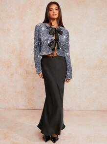 Forever 21 Women's Sequin Tie-Up Cropped Top, Spring Autumn - Grey - View 6