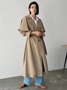 FRIFUL Áo khoác dài trơn màu thường ngày cho nữ, Áo khoác nữ mùa thu - Màu Khaki - Xem 7