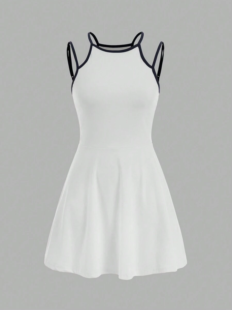 Forever 21 Women Fashion Color Blocking Edge Double Shoulder Strap Dress