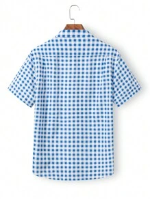 Manfinity Homme Men's Plaid Printed Casual Short Sleeve Shirt, Summer Clothes - Blue and White - View 2