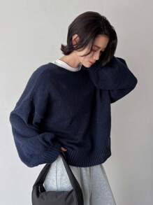 女士休闲露背蝴蝶结抓绒毛衣，秋冬季，保暖内衬 - 藏蓝色 - 查看 3