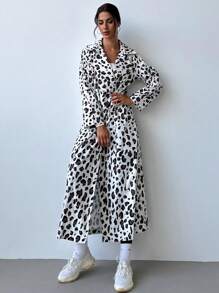 SHEIN Privé Women's Autumn/Winter Fashionable Simple Leopard Print Loose Long Coat