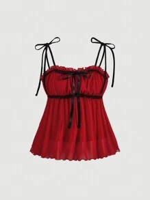 SHEIN MOD Women's Summer Bow Decor Pleated Camisole Top - Red - View 1