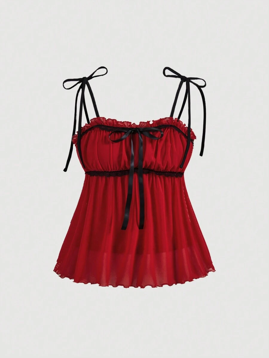 SHEIN MOD Women's Summer Bow Decor Pleated Camisole Top - Red - View 1