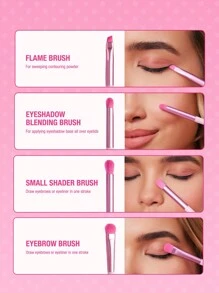 HELLO KITTY AND FRIENDS | SHEIN 4pcs/Set 3D Kitty Design Pink Eye Makeup Brushes - Baby Pink - View 3