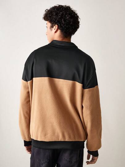 Manfinity VCAY Chaqueta casual de punto de corte holgado con diseño de patchwork de manga larga y abertura frontal para hombre, para otoño e invierno