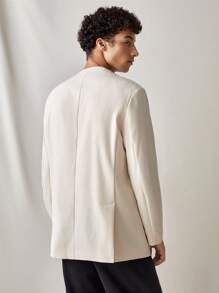 Manfinity VCAY Chaqueta de traje ajustada de doble botonadura sin cuello de color liso de moda casual para hombre