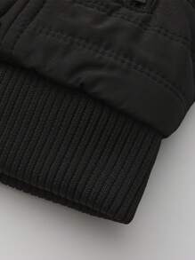 Manfinity Homme Abrigo acolchado casual de unicolor con cuello alto para hombres, abrigo de invierno cálido de peluche negro para el invierno
