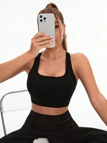 Women's Twist Back Hollow Seamless Sports Bra - Black - View 5
