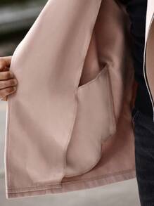 Manfinity Homme 大码男士纯色翻领前拉链长袖休闲机车针织混纺夹克，秋季男士服装