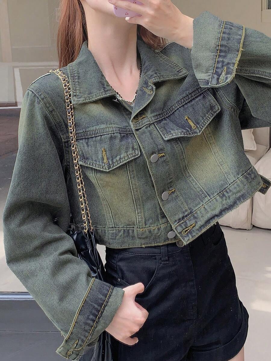 DAZY Women Washed Short Denim Jacket - Medium Wash - View 1