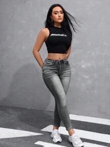 SHEIN Essnce Button Detail Pocket Jeggings - Grey - View 5