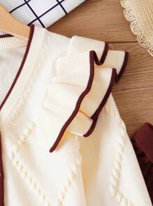 SHEIN Young Girl Ruffled Cardigans & Flare Pants Set, Autumn/Winter - Apricot - View 7