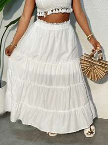 SHEIN SXY Falda voluminosa con múltiples volantes para mujeres - Blanco - Ver 3