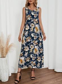 EMERY ROSE Váy dài mùa hè thường ngày họa tiết hoa cổ điển dành cho nữ - Màu xanh hải quân - Xem 3