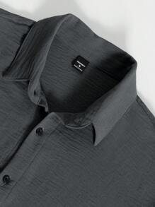 Manfinity Homme Áo sơ mi nam trơn cài nút tay dài màu trơn, dáng rộng, cổ bẻ thời trang, thích hợp đi chơi, áo sơ mi nam màu xám, cho mùa thu - Xám - Xem 7