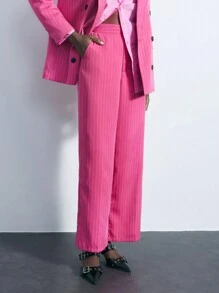 Maija 女士条纹印花双排扣长袖西装外套和长裤优雅套装 - 淡紫色 - 查看 9