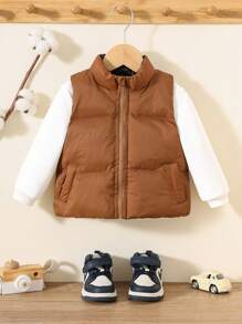 SHEIN Cute Baby Boy Woven Fabric Colorblock Jacket,In Fall/Winter - Camel - View 4