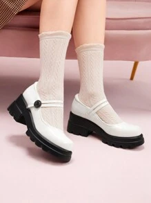 CUCCOO DOLLMOD 女士圆头厚底一脚蹬 PU 皮革休闲优雅正装乐福鞋圣诞节