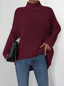EURMUSE Plus Turtleneck Drop Shoulder Sweater, Winter - Burgundy - View 5