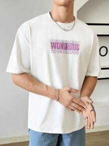 Manfinity RebelGame Loose Fit Men Letter Graphic Print Short Sleeve T-Shirt For Summer - White - View 6