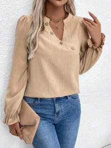 SHEIN LUNE Damska koszula na co dzień w paski z asymetrycznym kołnierzykiem i drewnianymi guzikami, wiosna lato