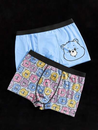 SHEIN X Care Bears Men Comfortable Cute Colorful Bear Print Bedtime Bear Print Two Pieces Of Trunks