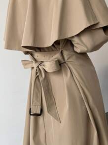 FRIFUL Áo khoác dài trơn màu thường ngày cho nữ, Áo khoác nữ mùa thu - Màu Khaki - Xem 3