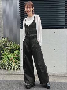 FRIFUL Áo hai dây dệt kim tua rua màu trơn thường ngày dành cho nữ, Xuân/Hè trong suốt Thu - màu đen - Xem 6