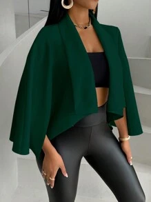 VaVaBold Chaqueta de blazer de cuello chal recortada de unicolor elegante para mujer, para trabajo, primavera y otoño - Verde - Ver 3