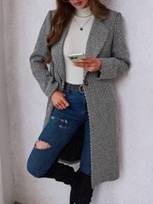 SHEIN LUNE 1pc Casual Single-Breasted Long Sleeve Textured Woolen Coat, Autumn/Winter