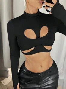 SHEIN ICON Crop top con escote alto sexy con recortes de Y2K para mujer - Negro - Ver 5