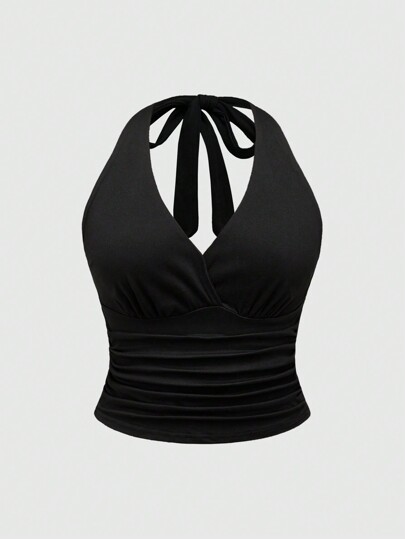 Grunge Punk Débardeur glamour chic ajusté avec ceinture nouée à la taille et froncé, taille grande