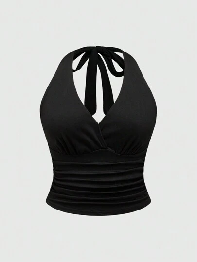 Grunge Punk Débardeur glamour chic ajusté avec ceinture nouée à la taille et froncé, taille grande