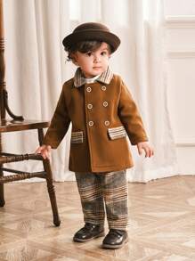 Souflis Souflis 2pcs/Set Baby Boys Solid Color Long Sleeve Shirt And Pants Set, Soft And Comfortable Casual Style For Autumn/Winter Outdoor, Vacation, Daily Wear, For Christmas