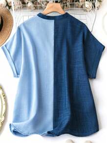 EMERY ROSE Women Solid Color Notch Collar Batwing Sleeve Blouse - Multicolor - View 2