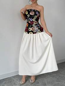 Selianne Đầm Maxi Ống In Hoa Cho Nữ Trang Phục Nữ - Màu be - Xem 5