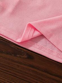 Cute And Fun Letter Printed Casual Comfortable Round Neck Short Sleeve T-Shirt For Baby Girls, Suitable For Summer Vacation - Pink - View 3