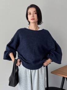 女士休闲露背蝴蝶结抓绒毛衣，秋冬季，保暖内衬 - 藏蓝色 - 查看 8