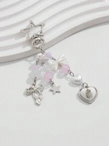 ROMWE Kawaii 1pc Cute Cat Bow-Knot Star Crystal Tassel Keychain, Bag Charm Valentines - Silver - View 3