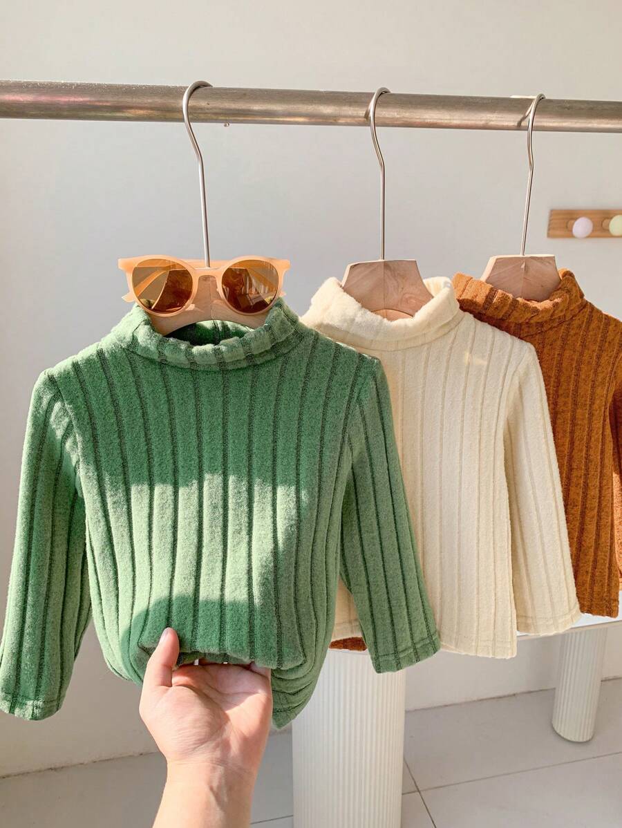 3 件装男婴罗纹针织高领分层上衣，适合秋冬季休闲穿着 - 彩色 - 查看 1