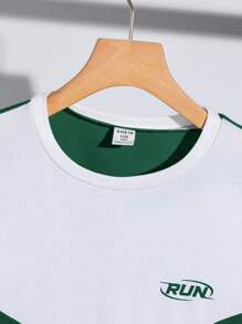 SHEIN Leap Crew 2pcs Tween Boy Loose Fit Graphic Print Crew Neck Tee And Pants Set - Dark Green - View 5