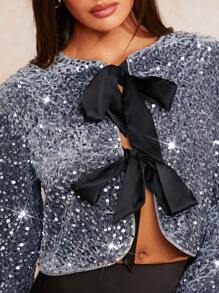 Forever 21 Women's Sequin Tie-Up Cropped Top, Spring Autumn - Grey - View 5