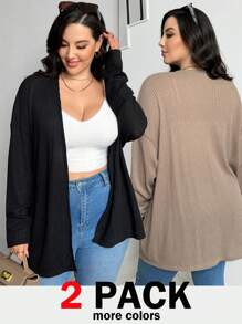 SHEIN Essnce Áo khoác len cardigan nhiều màu cỡ lớn dành cho nữ mùa thu đông thường ngày rộng rãi và thoải mái 2 gói,Quần áo phụ nữ mùa thu,Áo khoác dài tay cho nữ,Trang phục,Áo len cardigan,Áo giáo viên,Áo khoác cardigan màu đen và kaki 2 gói - Nhiều màu - Xem 1