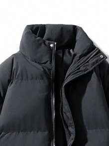 Men Slant Pockets Padded Coat - Black - View 3