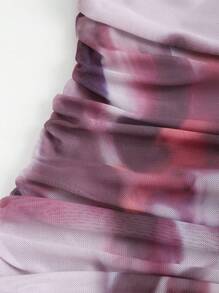 Sweetra Spring Autumn Fashion Tie Dye Mesh Asymmetric Dress - Multicolor - View 4