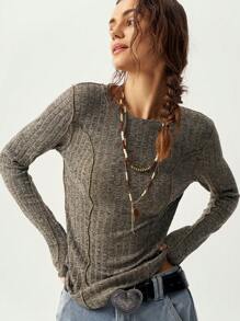 Bohemela Women Slim Fit Knitted Long Sleeve T-Shirt For Vacation