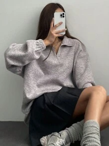 DAZY Losvallend sweatshirt met effen polokraag voor dames