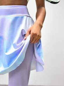 SHEIN Quần legging thể thao cho bé gái tuổi mới lớn, in tie-dye, co giãn và thoáng khí, phù hợp cho các môn thể thao, yoga, chạy bộ, lớp thể dục, quần vợt, cầu lông, thể dục dụng cụ, khiêu vũ, cổ vũ - Màu tím - Xem 5