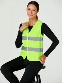 TaskEZ Chaleco de trabajo para mujer con contraste de color verde fluorescente